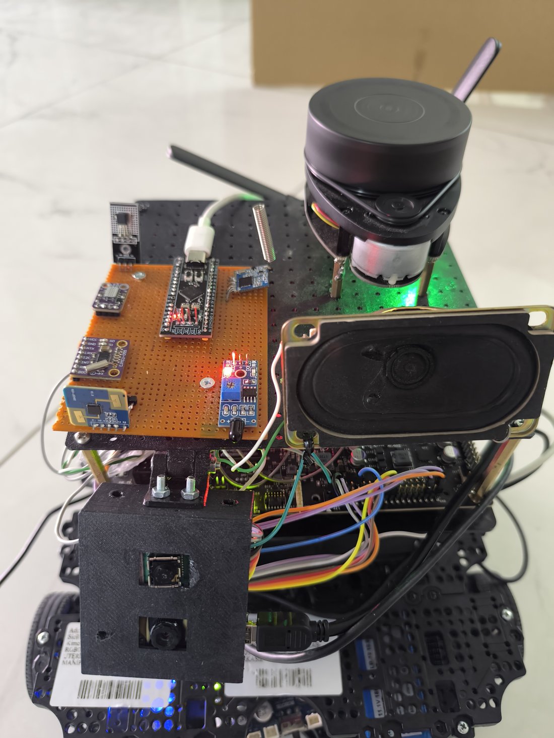 The AI payload prototype with LiDAR, speaker, sensor board and camera box