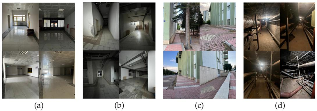 Representative views of the four test environments